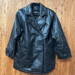 Wilsons Leather Jacket Women's M Black Buttons Pockets Collar Double Breasted